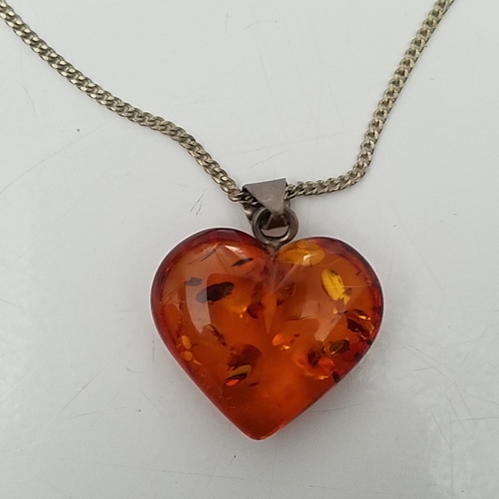 Amber Heart Pendant Necklace